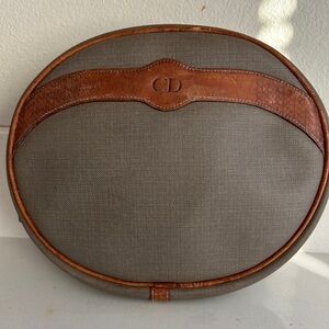 Christian Dior Vintage Canvas Leather Oval Cosmetic Bag